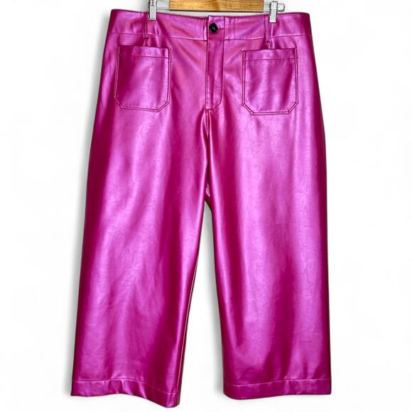 Anthropologie by Maeve The Colette Cropped Wide-Leg Faux Leather Pants 18W Rose - Picture 11 of 12
